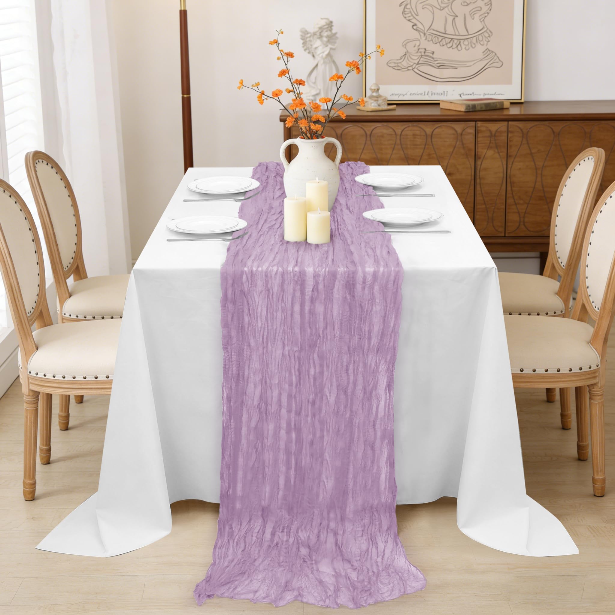 Gauze style INVGEEXI table runner in lilac color