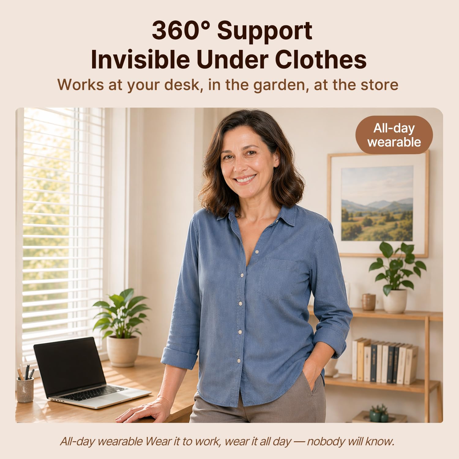 Adjustable hook-and-loop straps fit bust 32 to 38 inches