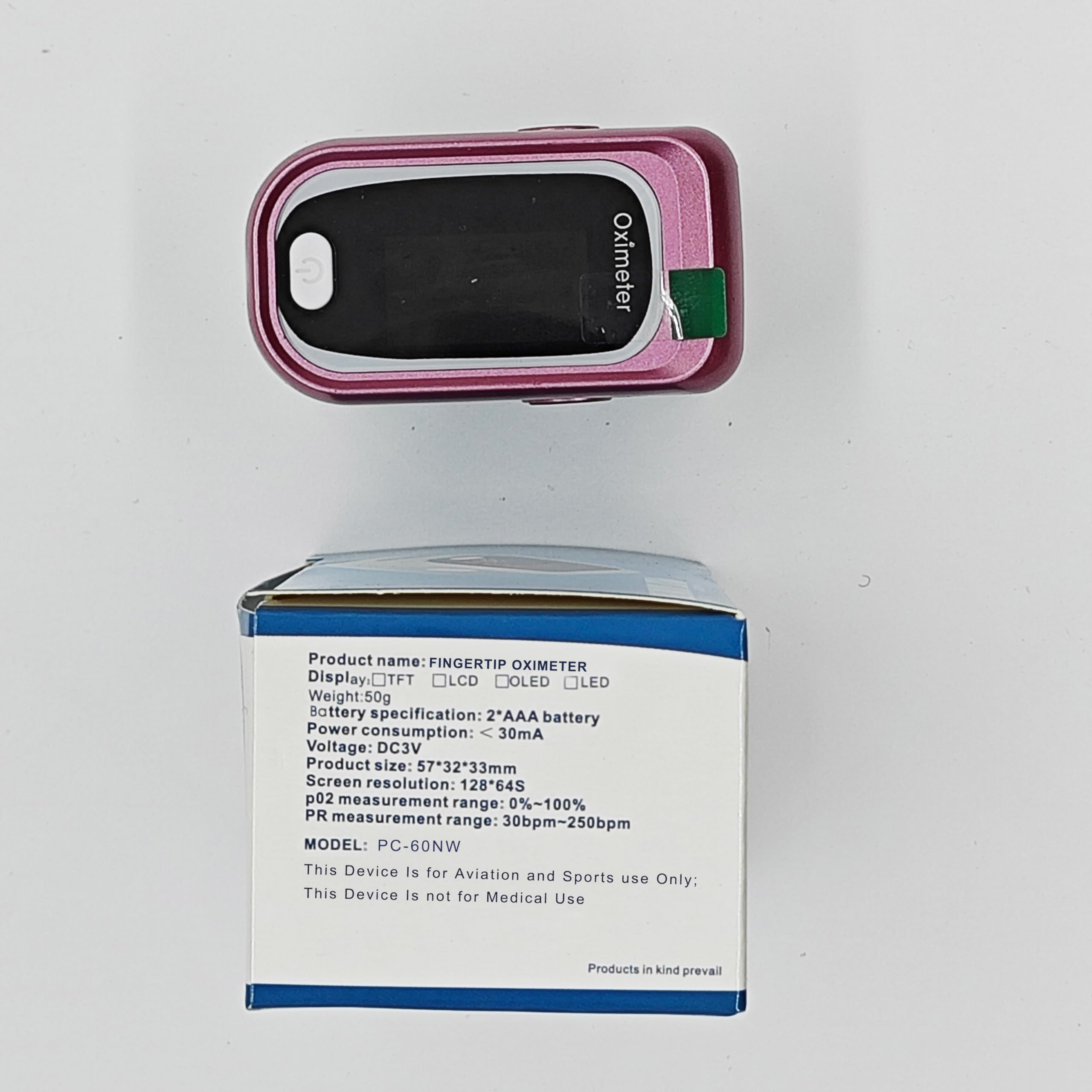 Sports and aviation use only oximeter