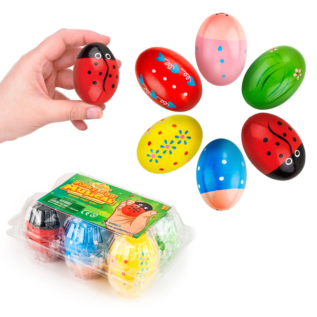 IPIDIPI TOYS Easter Egg Shakers Maracas for Kids 6 pack wooden percussion