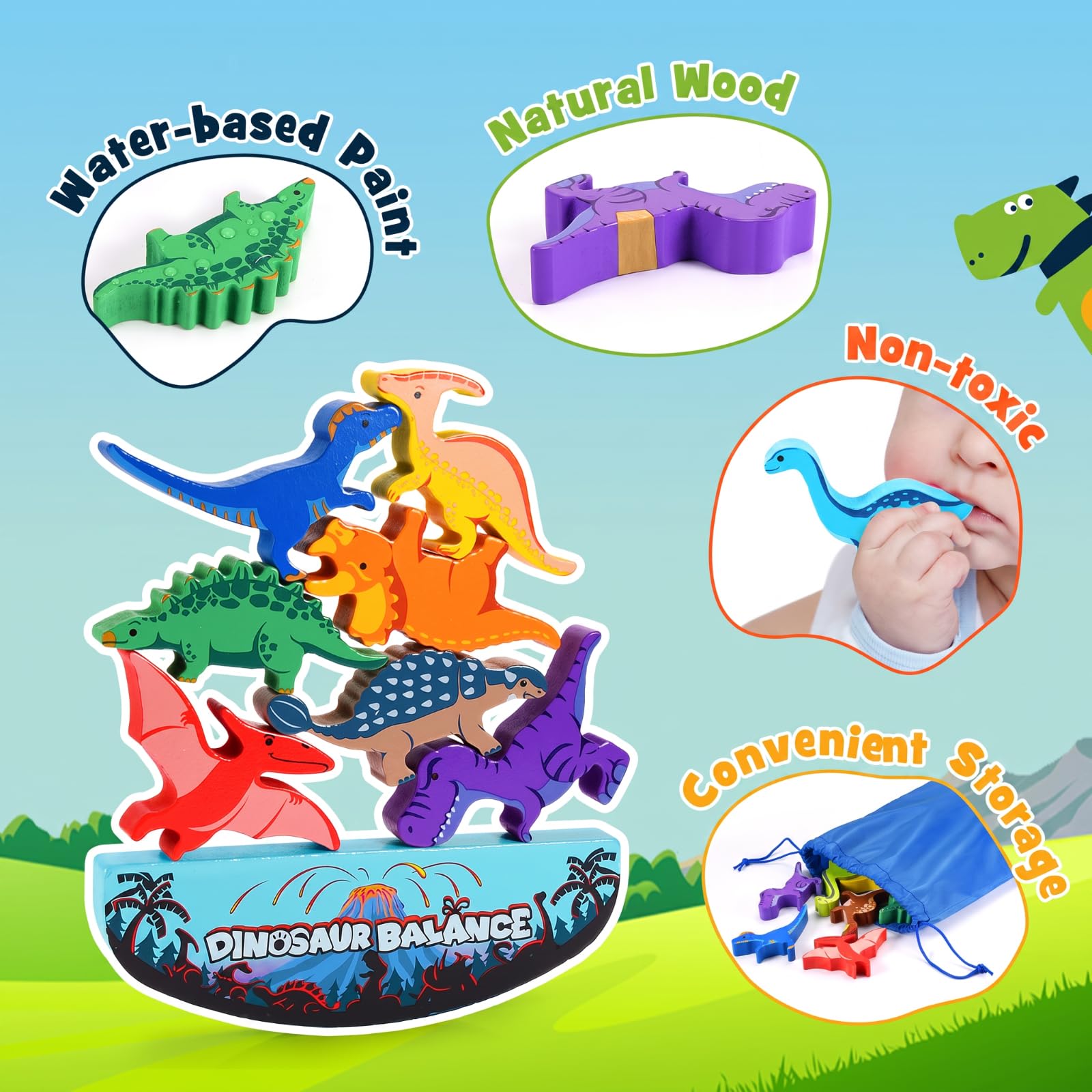 Family balance game with IPOURUP dinosaur blocks