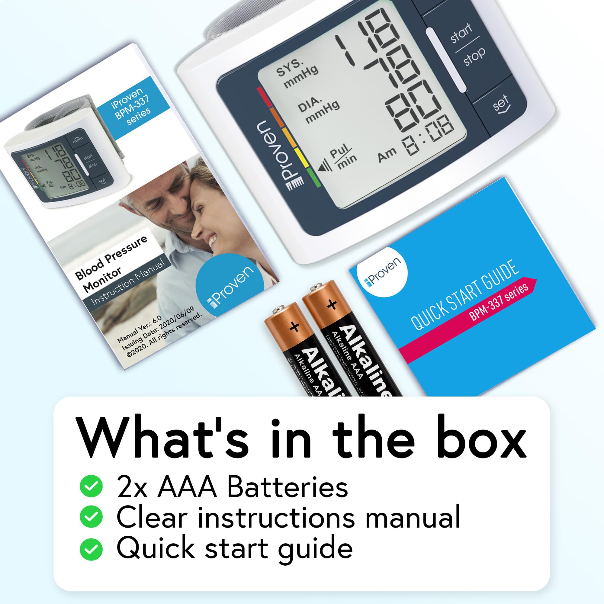 Large LCD display on iProven wrist blood pressure monitor for easy readings
