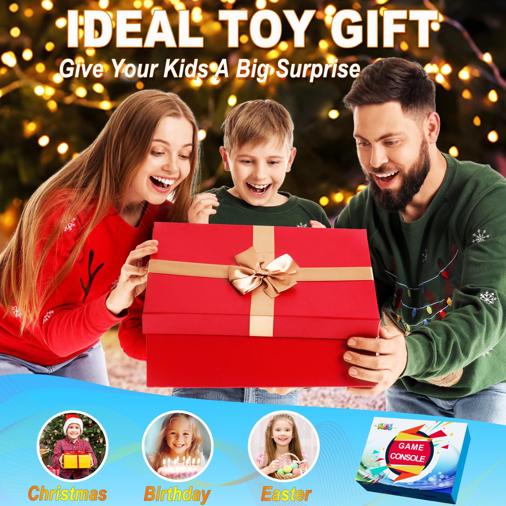 Travel friendly blue handheld gaming device for kids