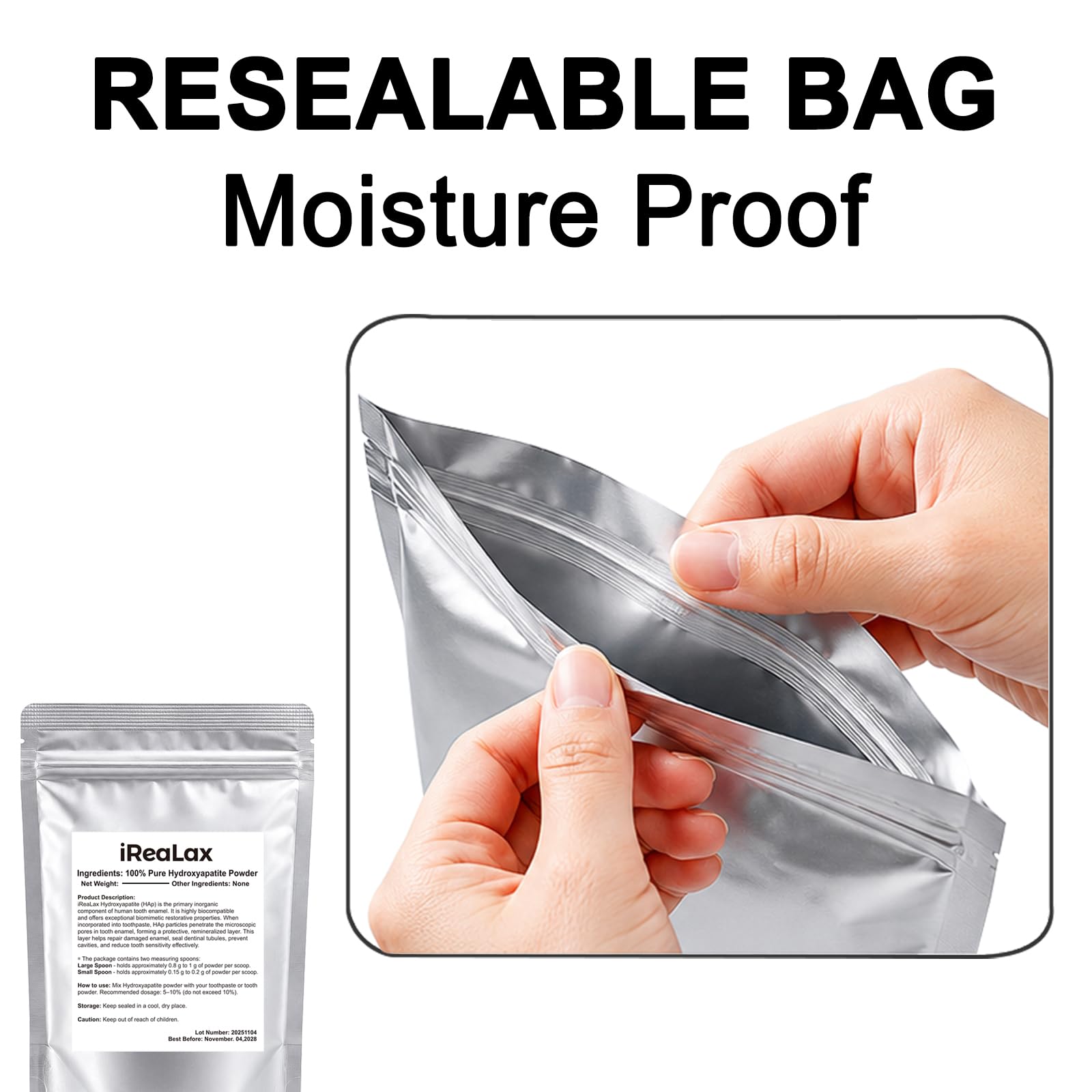 Natural vegan sourced hydroxyapatite powder packaging