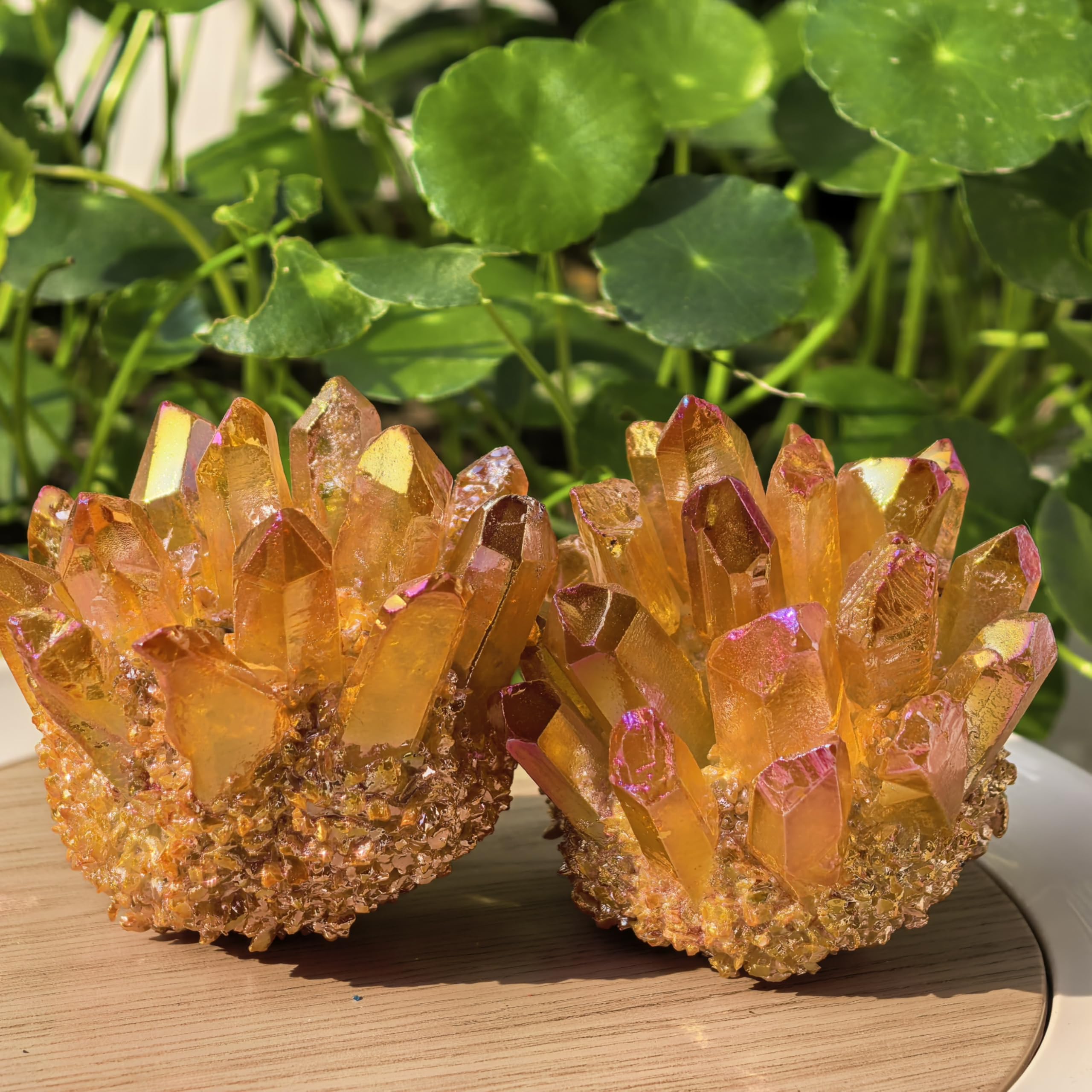 Iridescent crystal cluster decorative piece