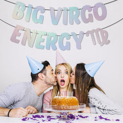 Iridescent foil banner for Virgo Aug Sep birthday decor example