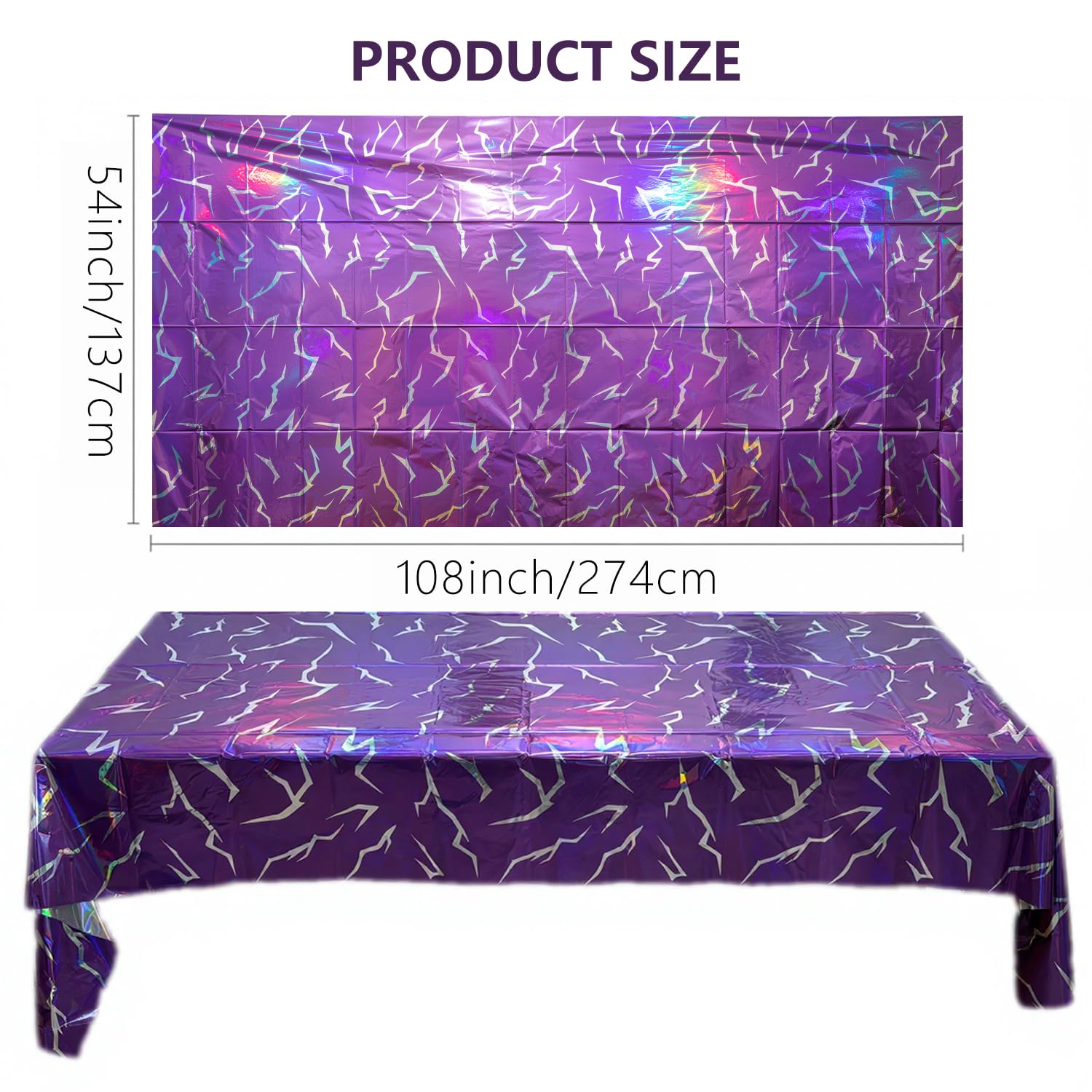 Iridescent laser tablecloth purple pattern for parties 54x108