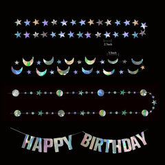 Iridescent stars and moons garlands in three styles