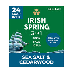 Irish Spring 3-in-1 Bar Soap Sea Salt Cedarwood 3.7 oz 24 Pack