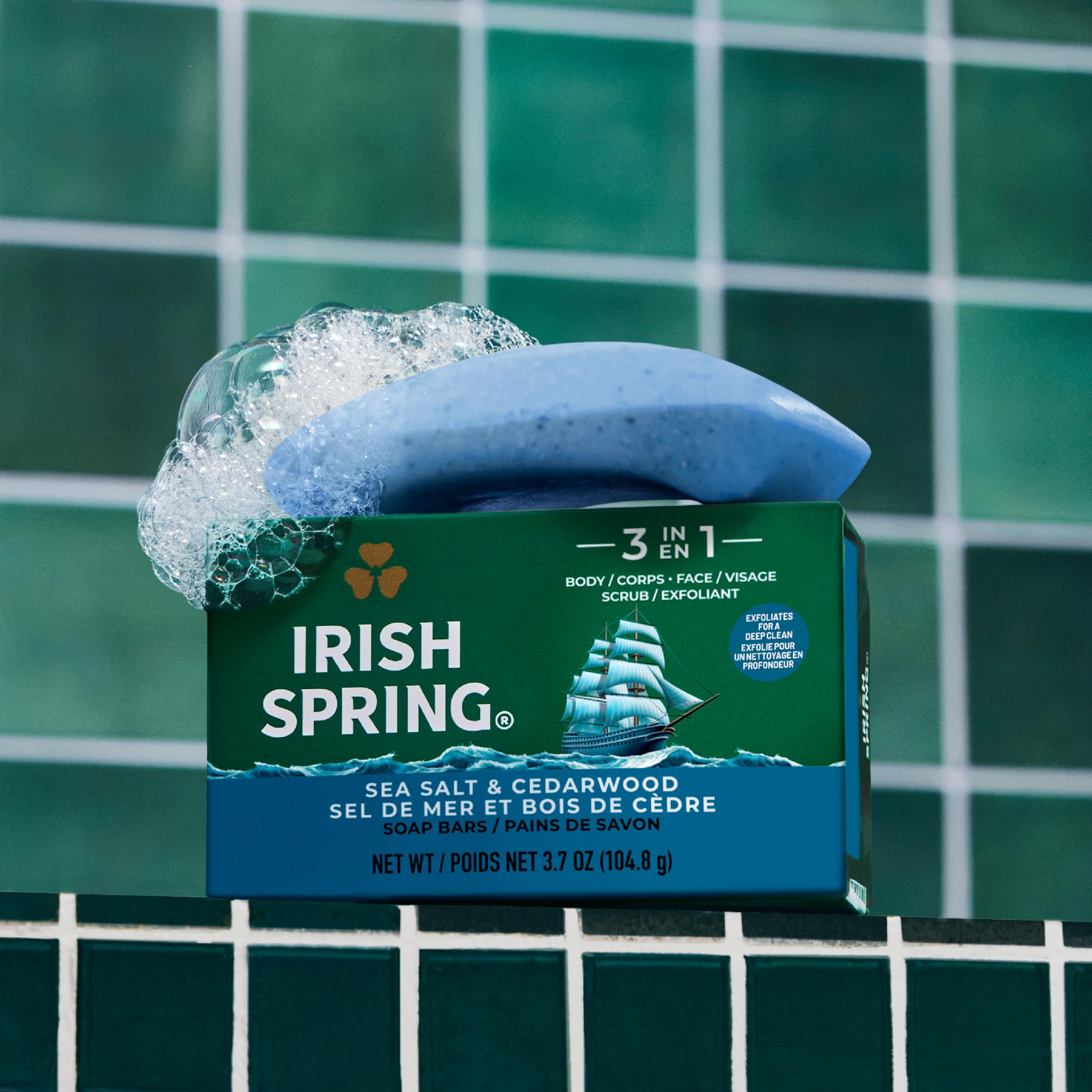 Sea Salt Cedarwood scented Irish Spring 3-in-1 Bar Soap for men