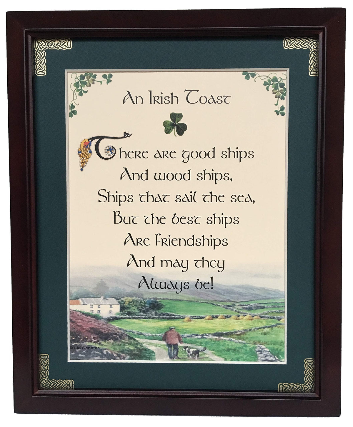 Irish Toast There Are Good Ships personalizable framed green matted blessing in dark walnut frame