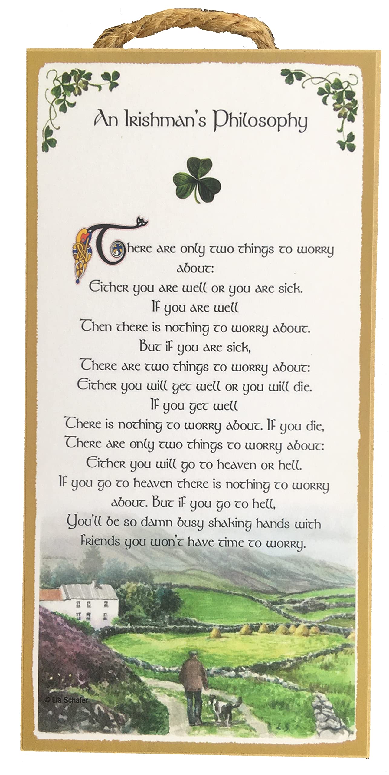 Irishman's Philosophy Irish Saying 5x10 inch hanging wooden plaque with shamrock design