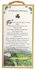 Irishman's Philosophy Irish Saying 5x10 inch hanging wooden plaque with shamrock design
