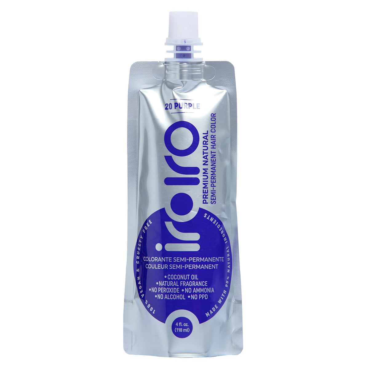 Iroiro 20 Purple Premium Natural Semi Permanent Hair Color packaging in eco-pouch