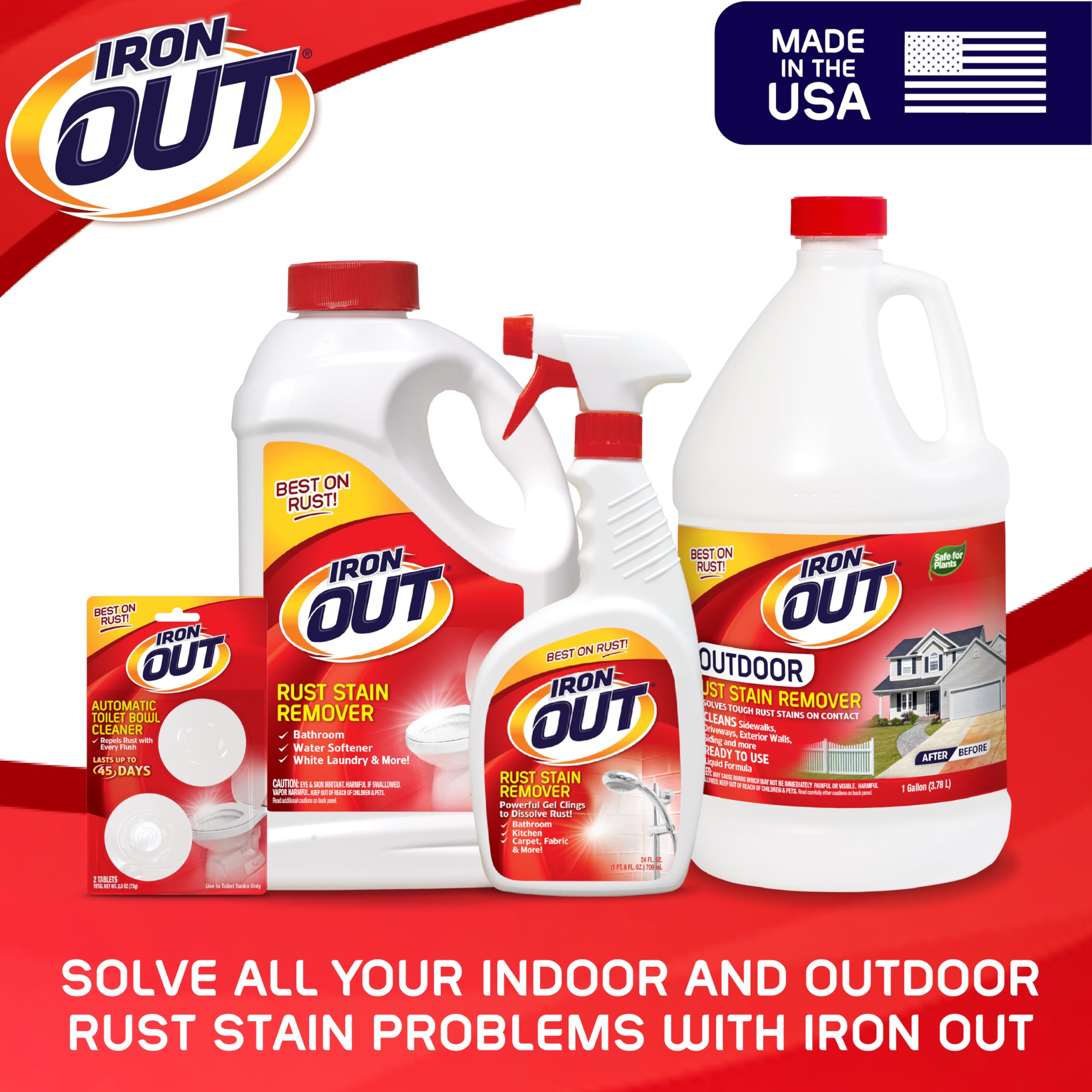 Applications of Iron OUT rust stain remover on bathroom surfaces
