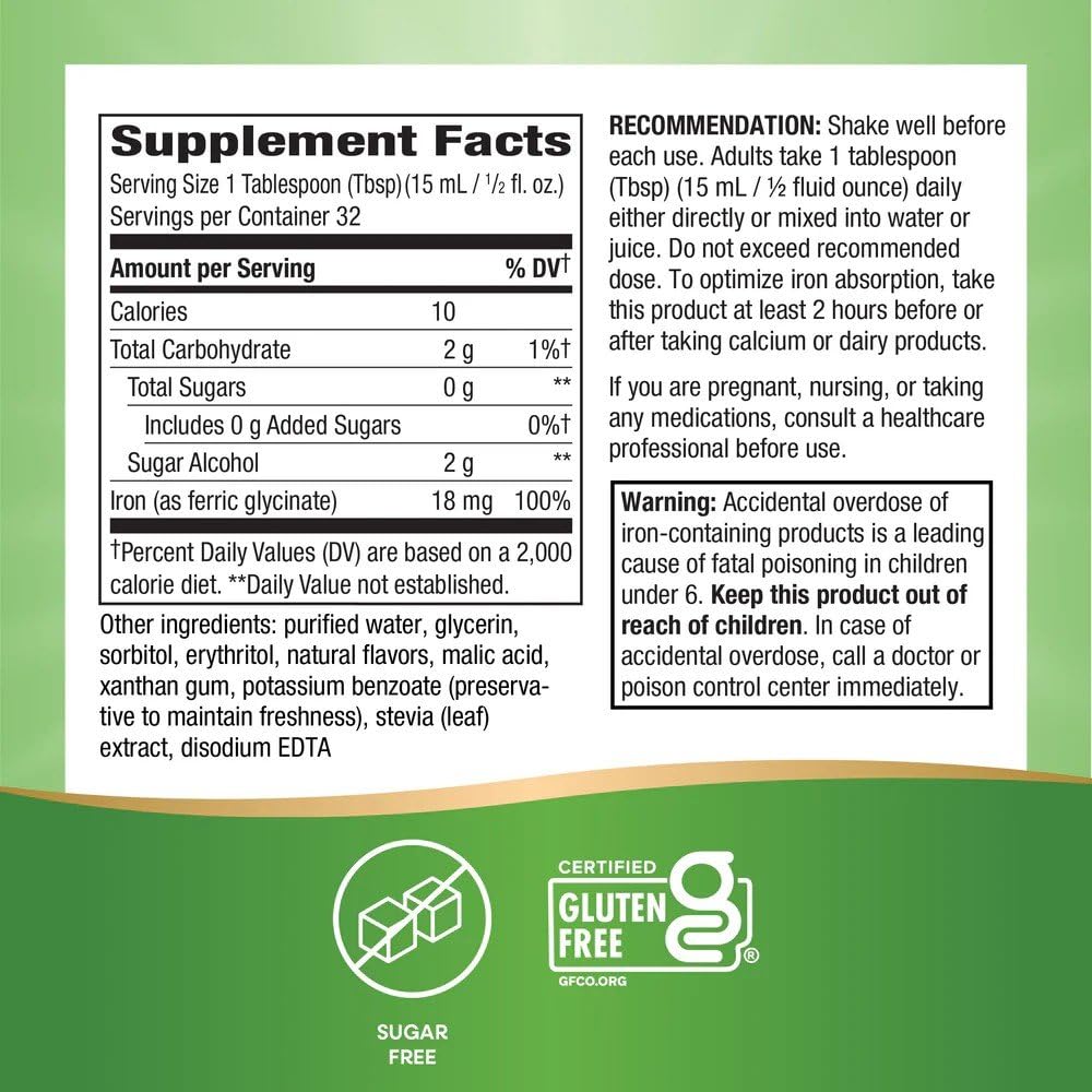 Nature’s Way liquid iron supplement nutrition information