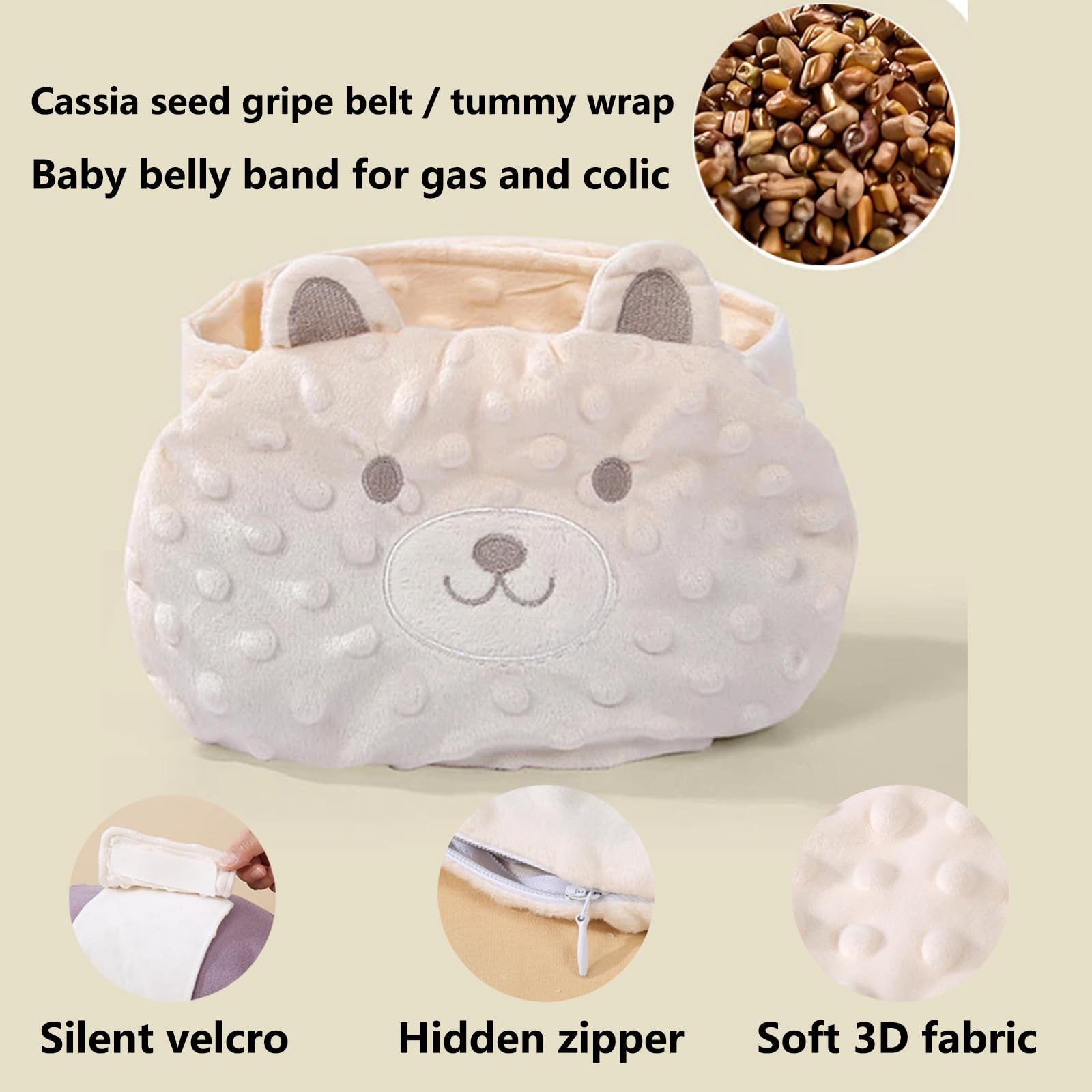 Adjustable gripe belt for babies with soft beige fabric