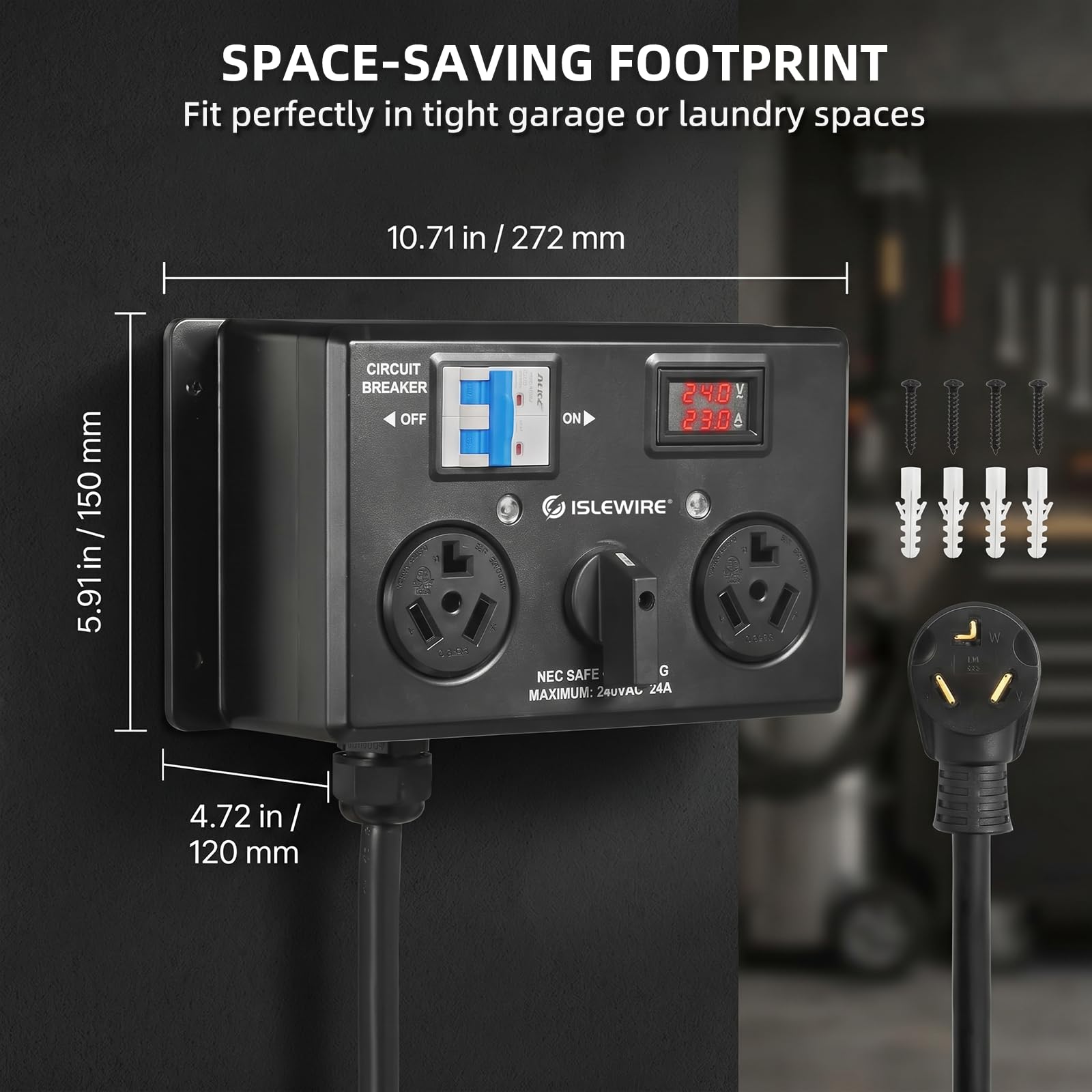 islewire 24A max charging limit illustration for dryer EV splitter image