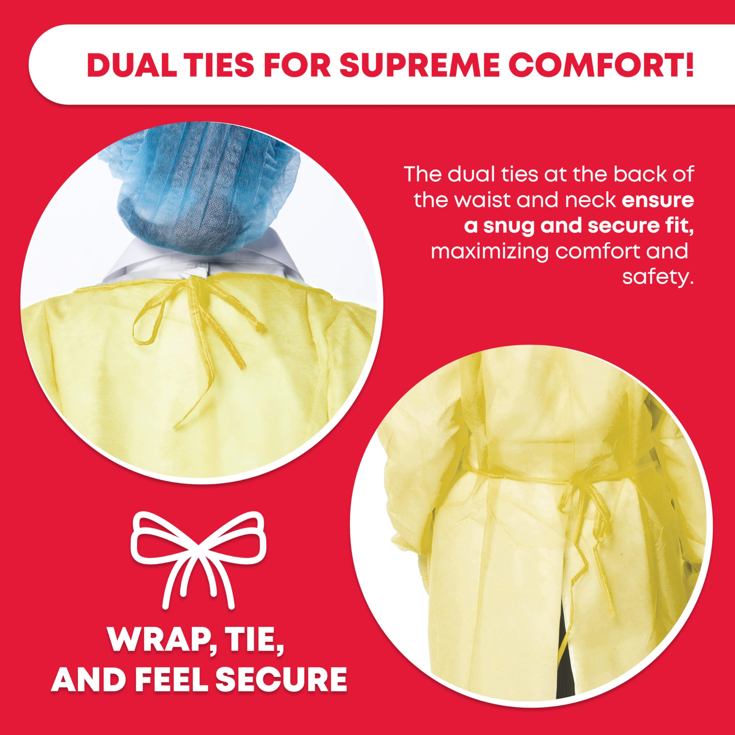 Adult sized isolation gown for men and women with double ties