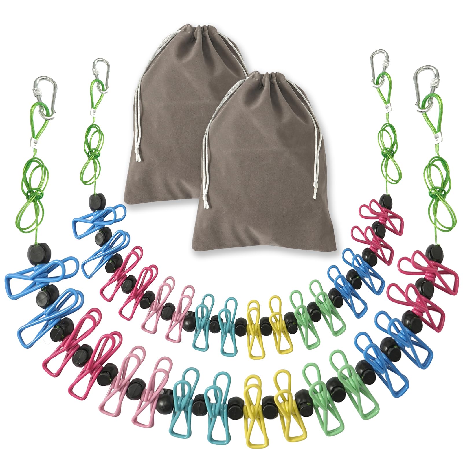 ISQ steel core clothesline with 16 rainbow clothespins