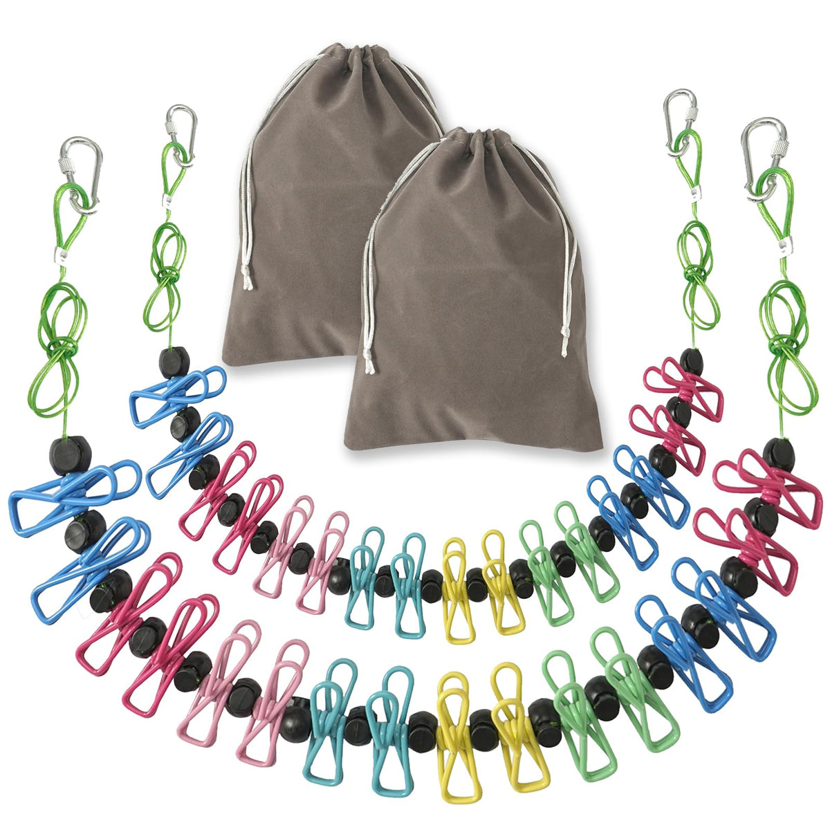 ISQ steel core clothesline with 16 rainbow clothespins