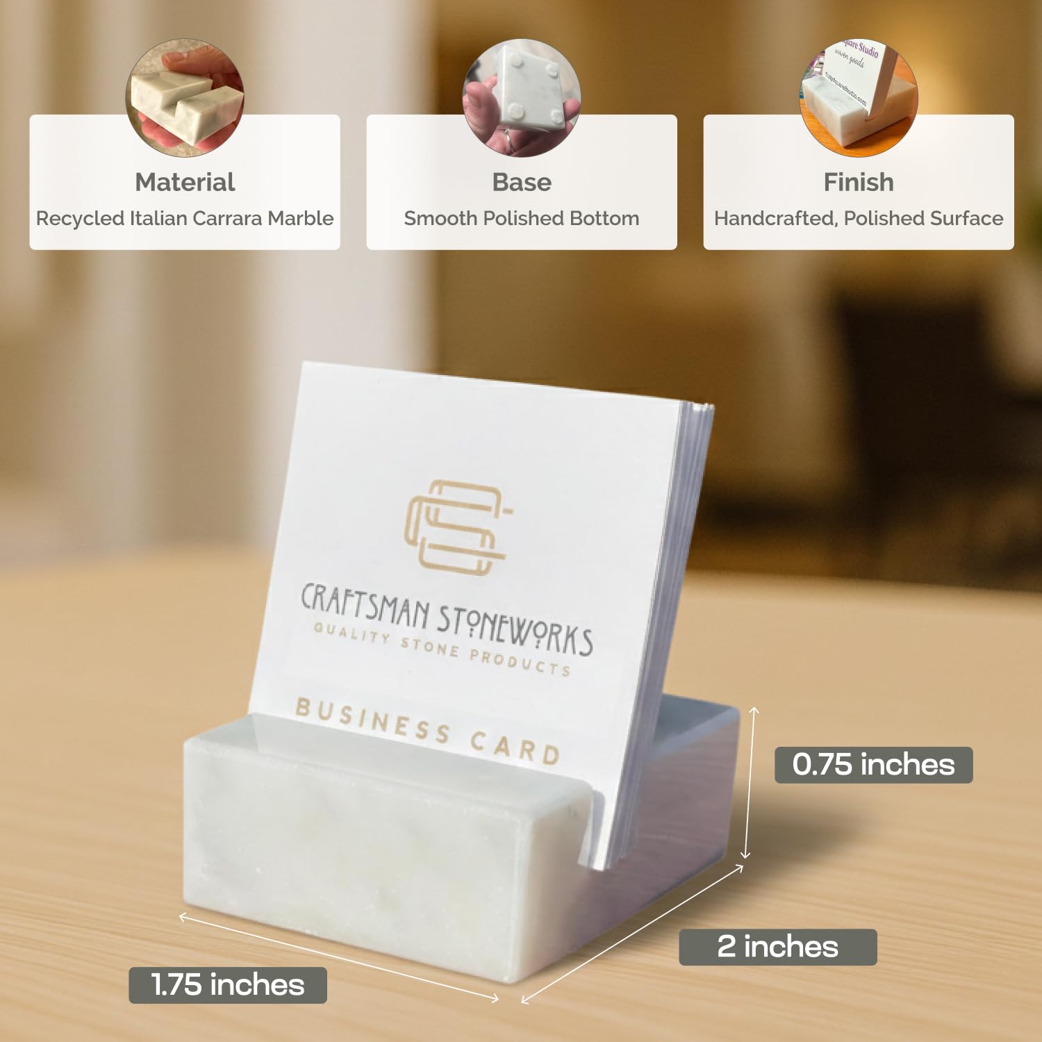 Carrara marble business card organizer for office