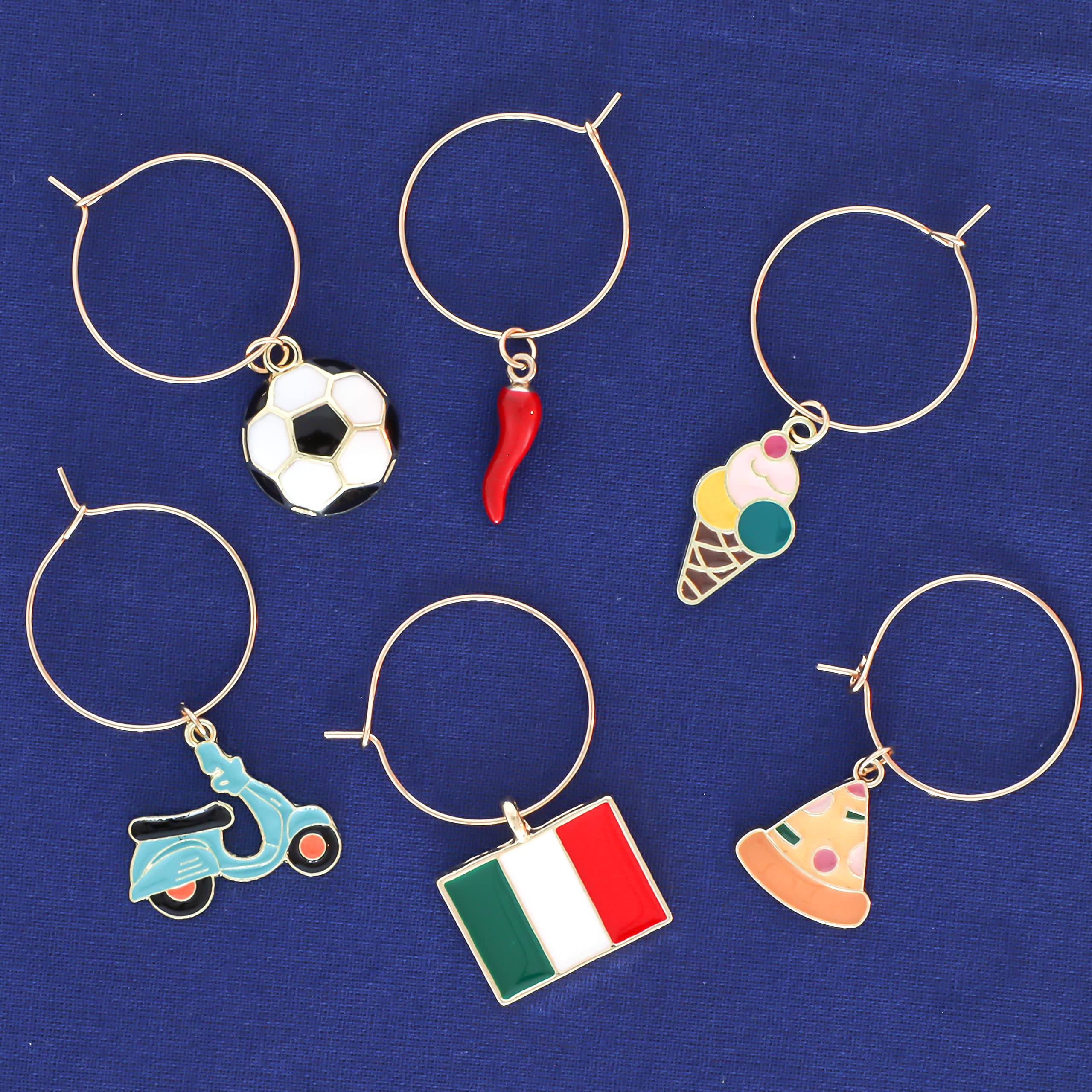 Italy flag charm for wine glass close up