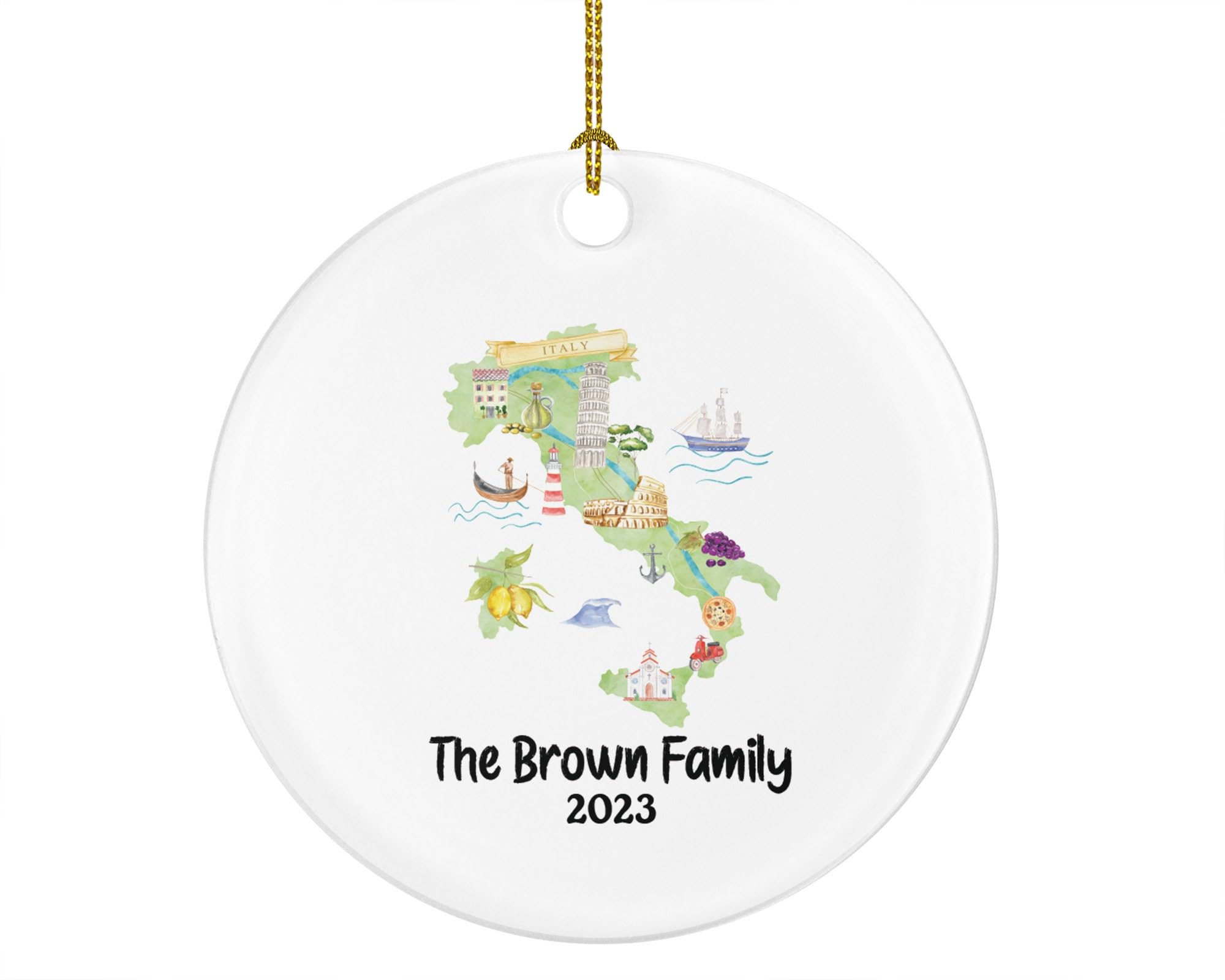 Italy Map Christmas Ornament made of white ceramic
