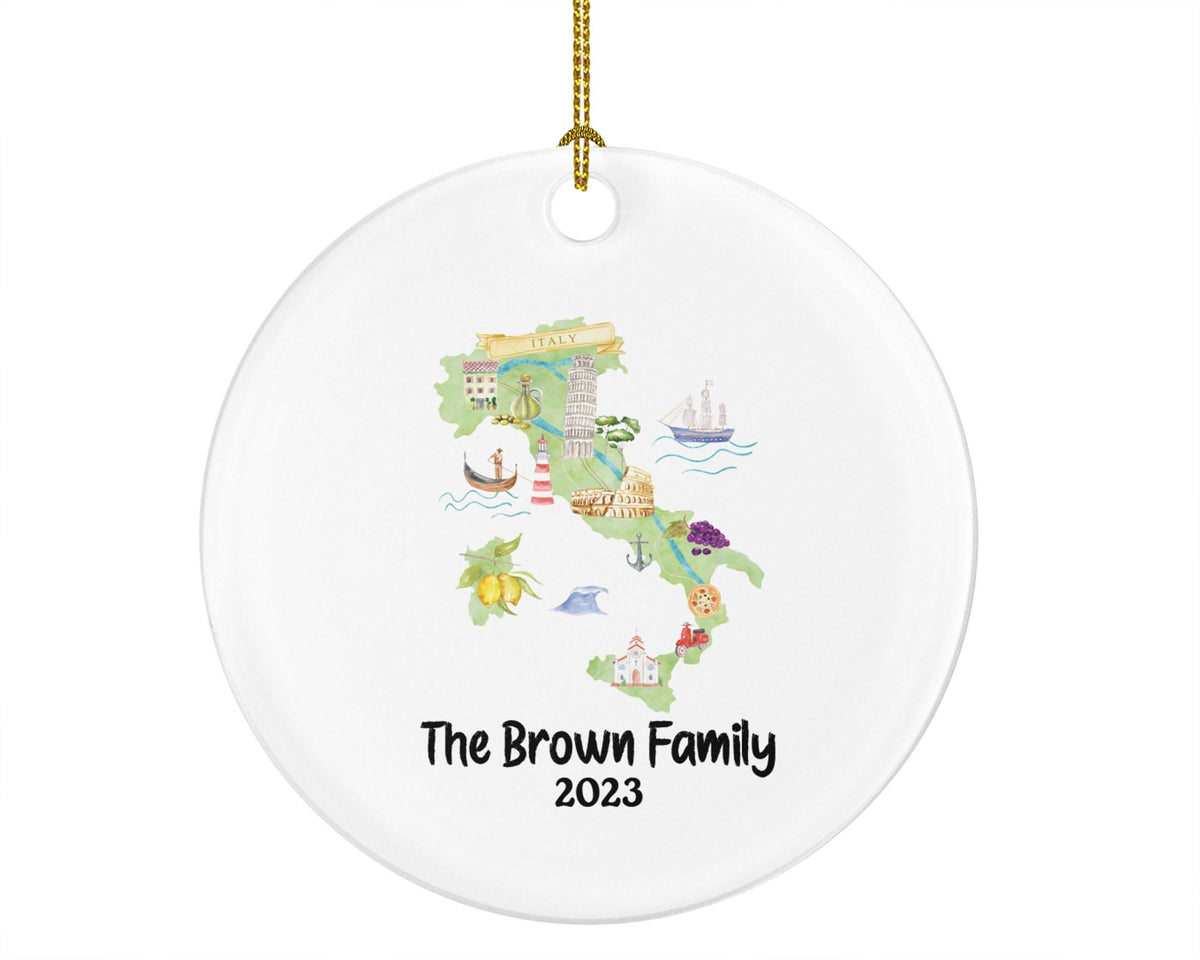 Italy Map Christmas Ornament made of white ceramic