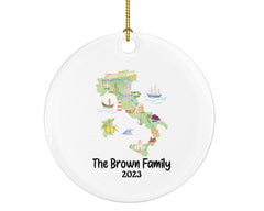 Italy Map Christmas Ornament made of white ceramic