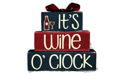 It's Wine O Clock Wine Lover WoodenBlock Shelf Sitter Stack 5x4.5 inch decor