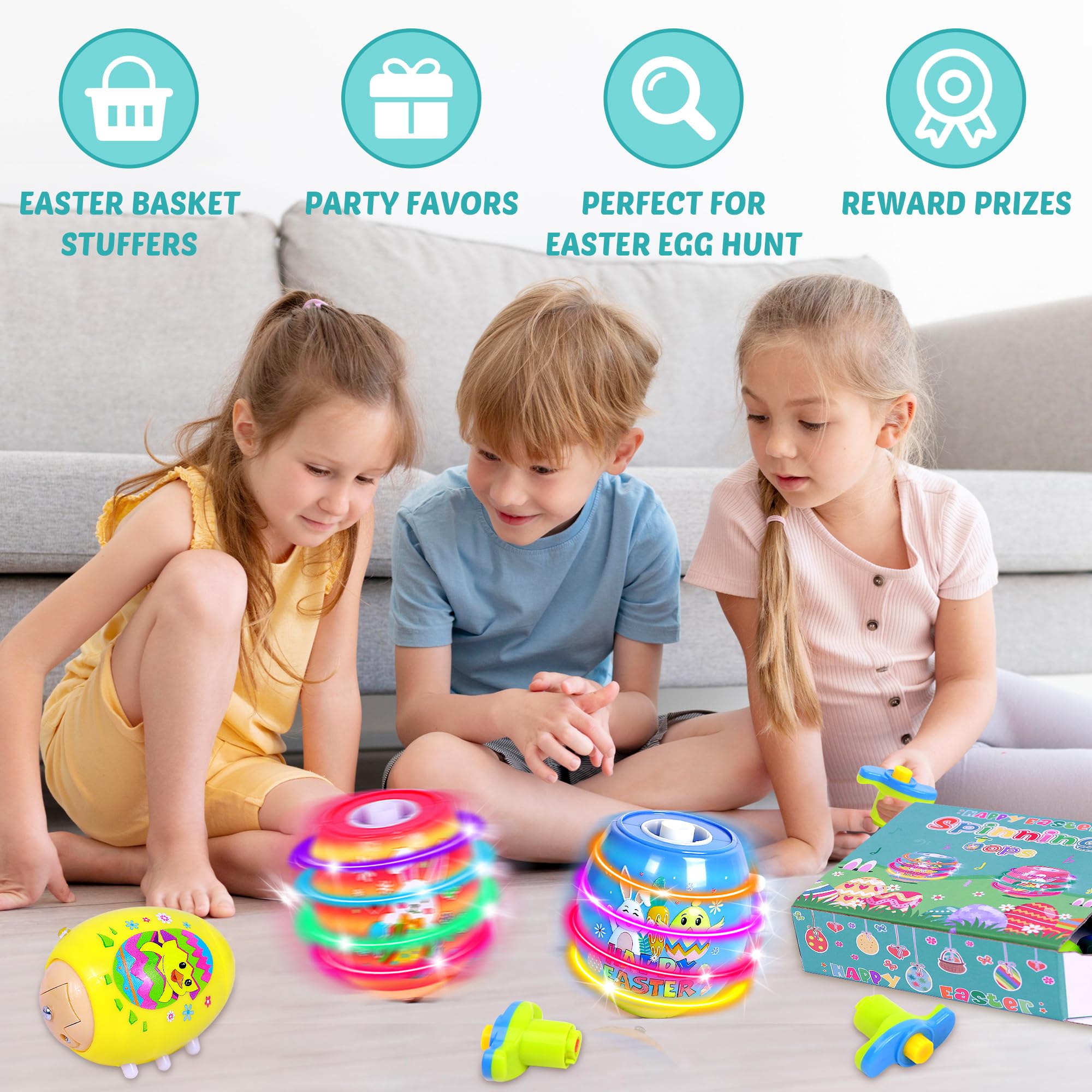 Itscolofy four pack light up spinning tops easter