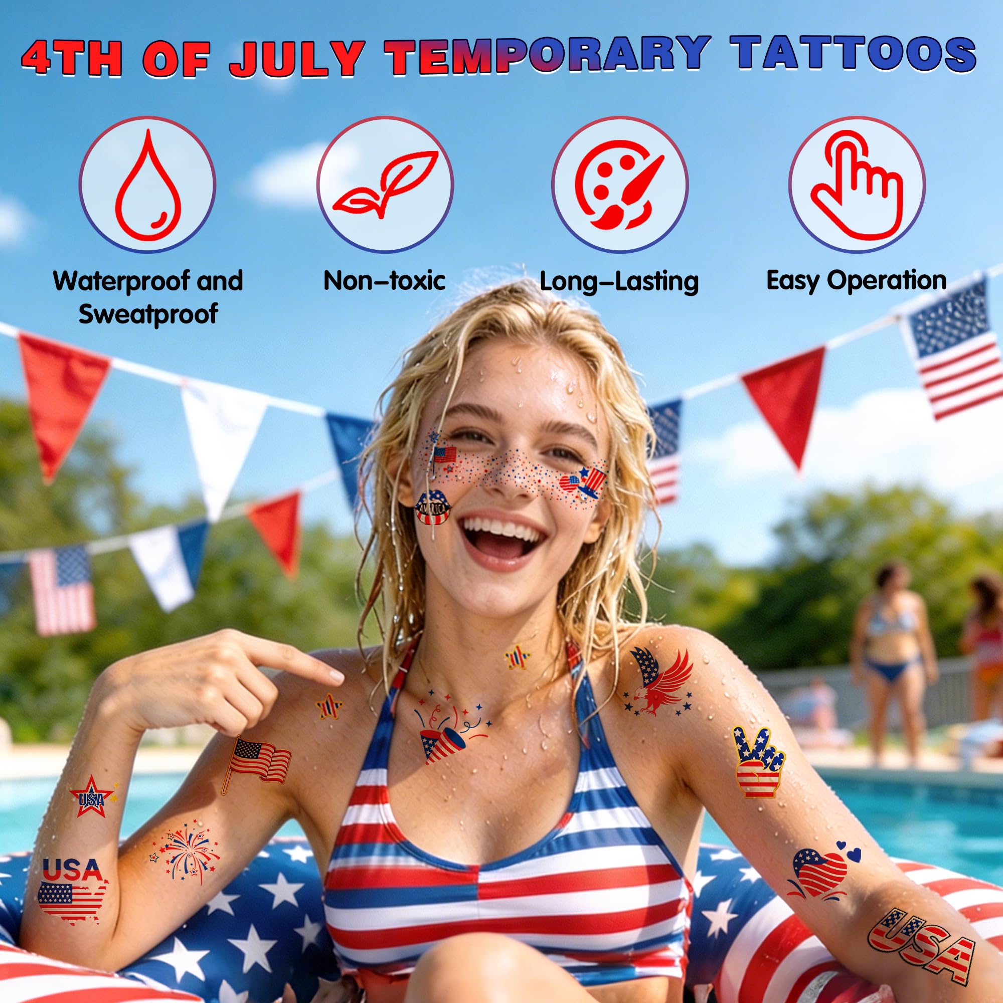 Patriotic face tattoos with USA flag designs