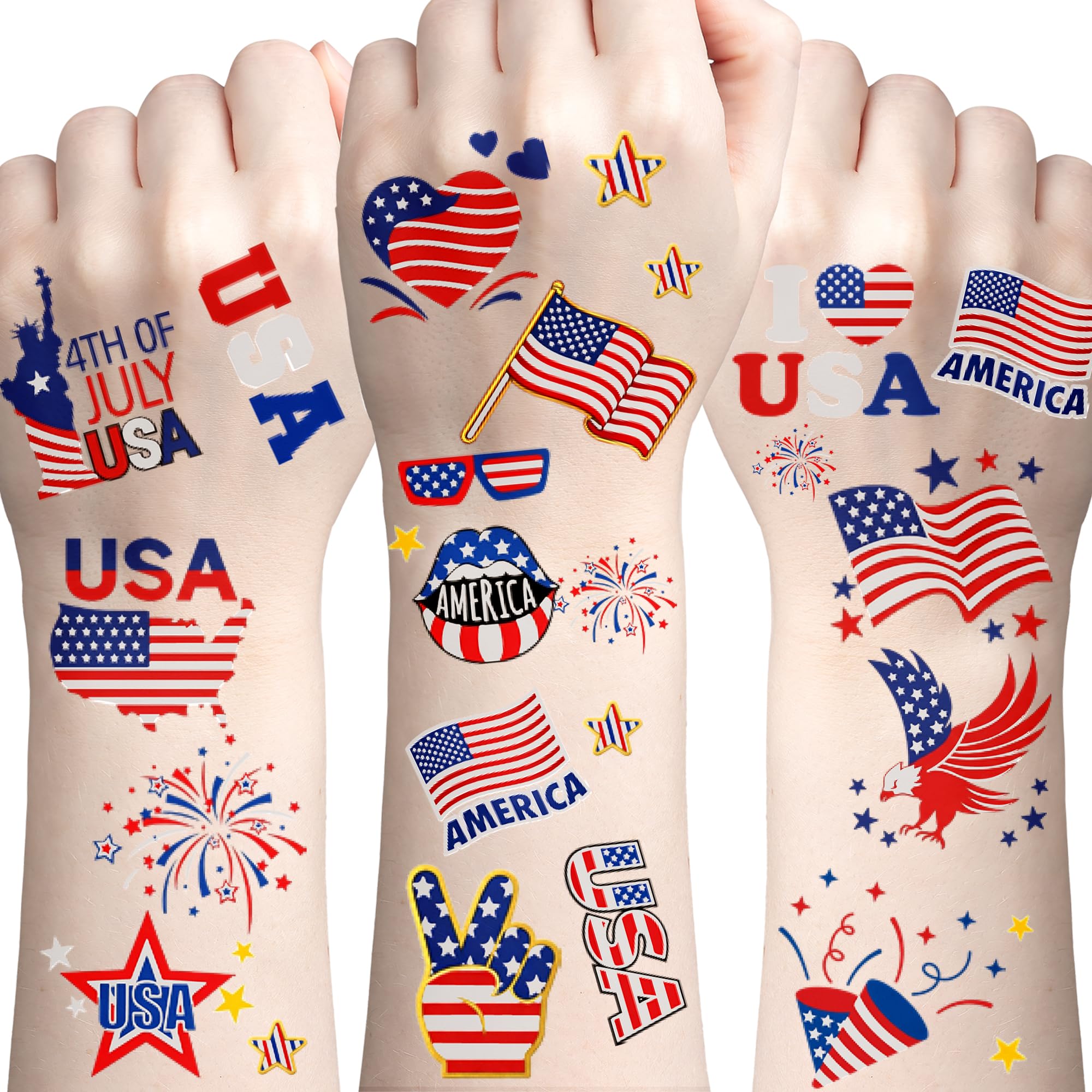 Red white blue patriotic face stickers and kits