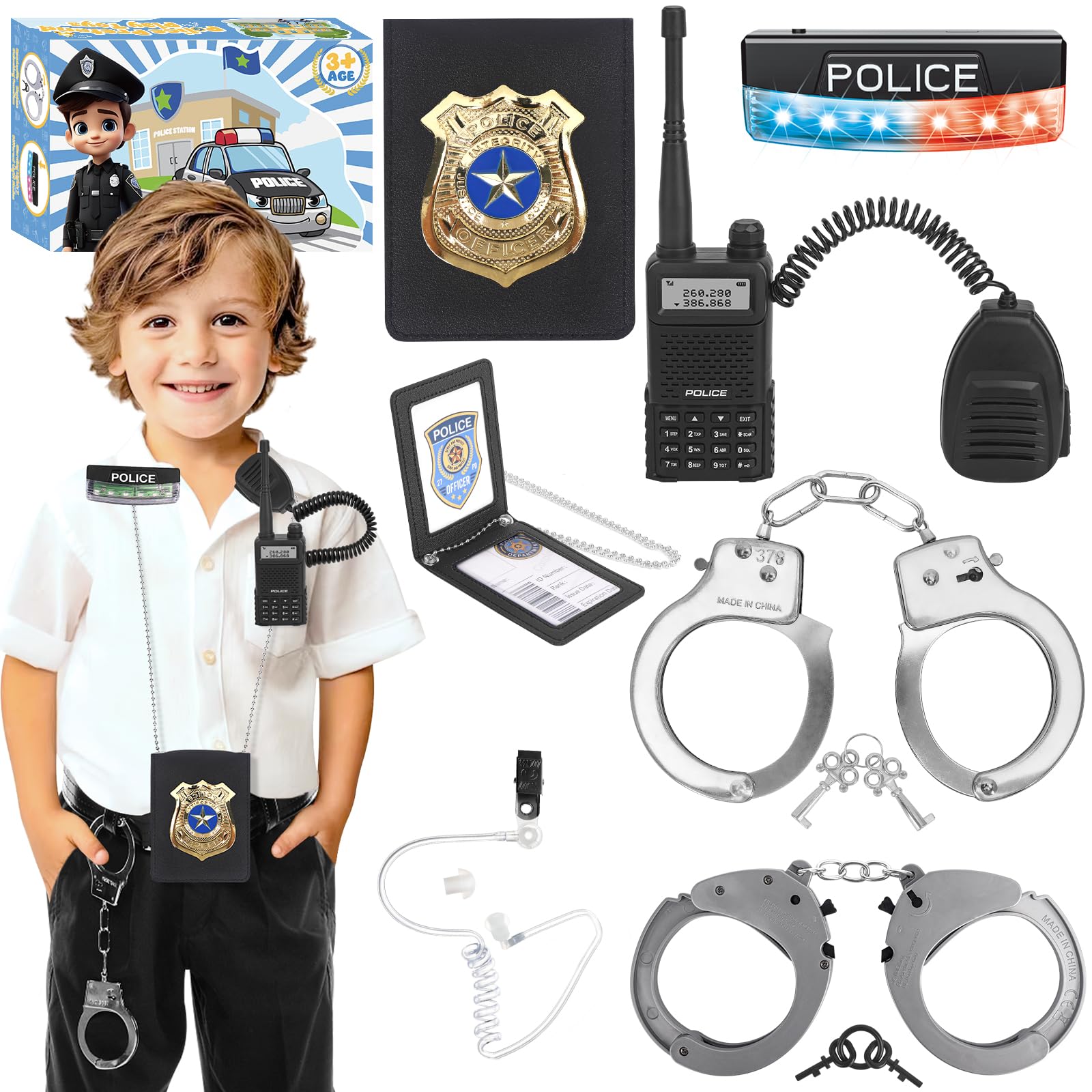 IVENRXIU police toys set with badge and walkie talkie accessories