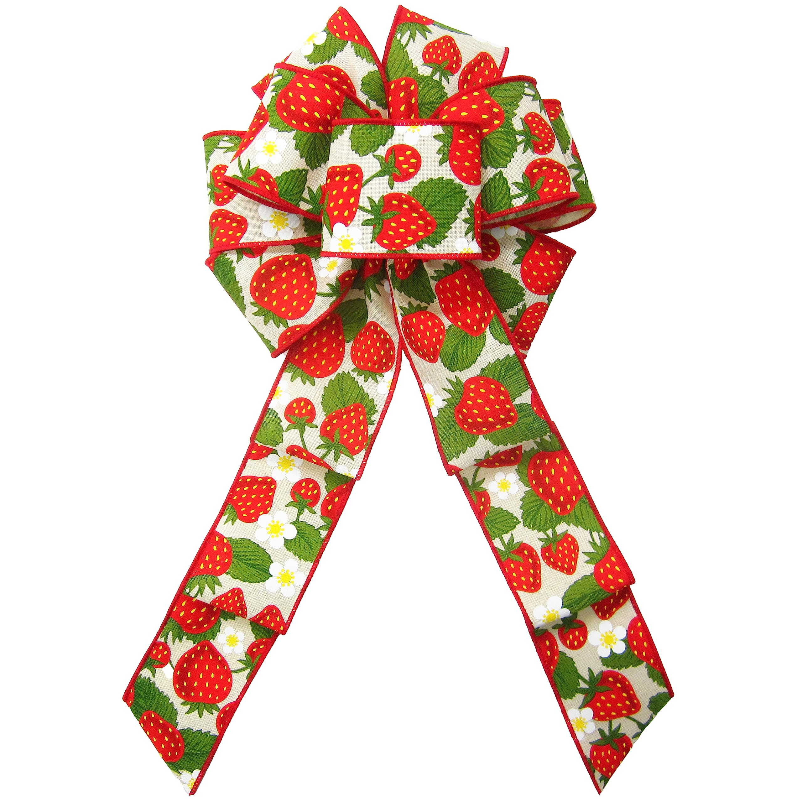 Field of Strawberries bow handmade in Olympia WA with linen ribbon