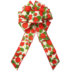 Field of Strawberries bow handmade in Olympia WA with linen ribbon