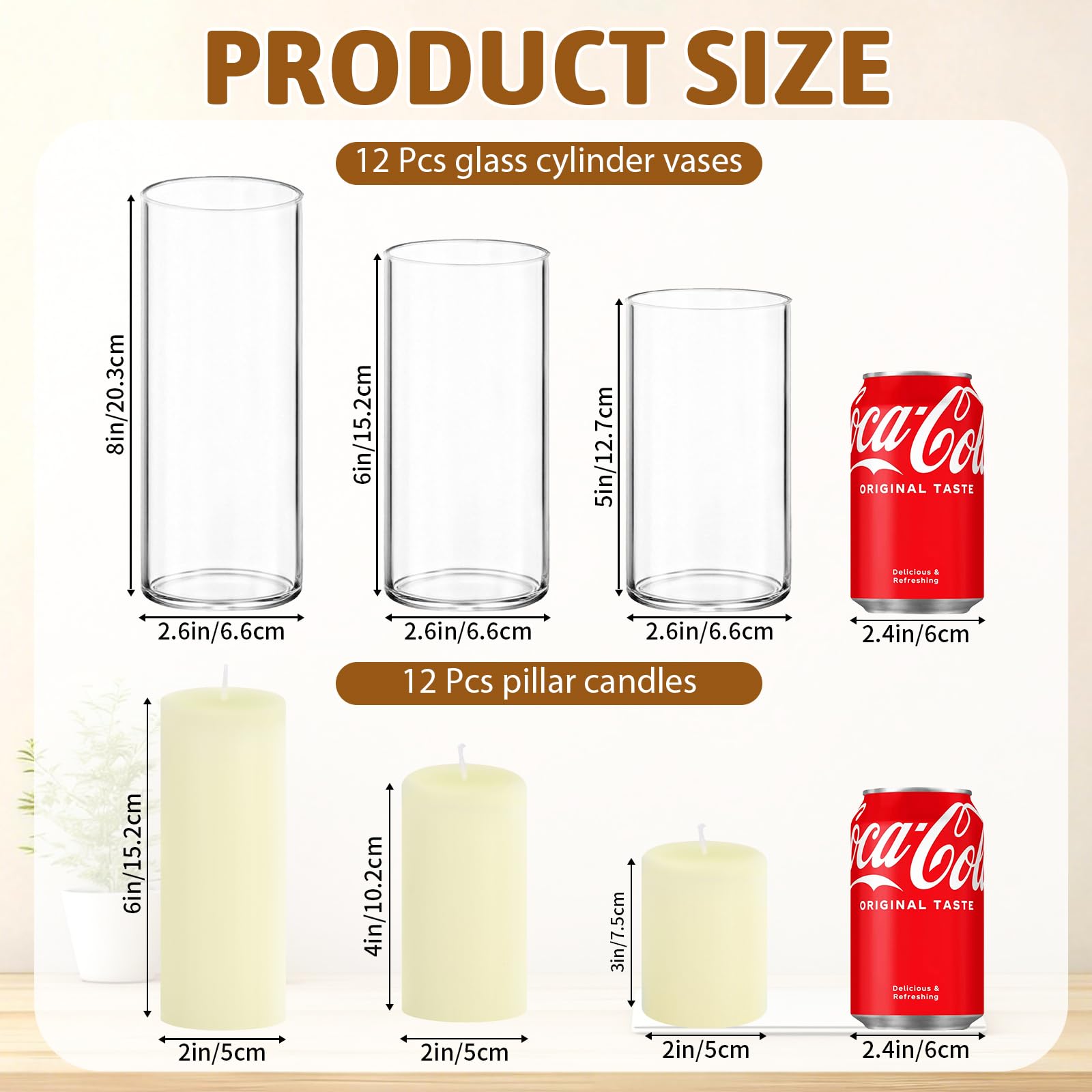 Ivory pillar candles three heights 3 in 4 in 6 in