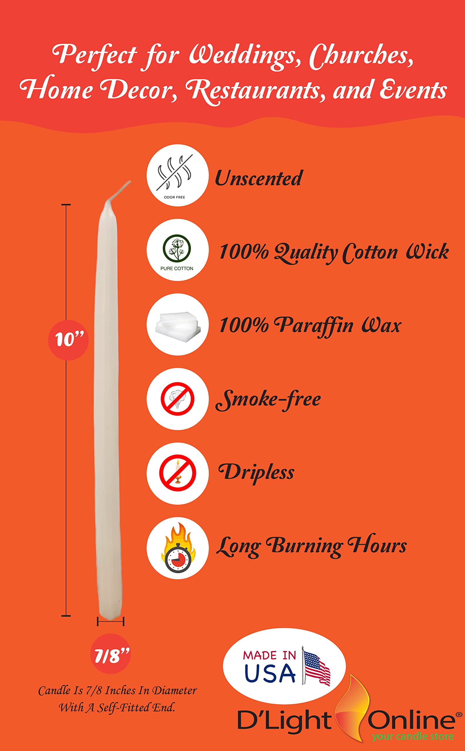 Ivory taper candles 7/8 inch diameter fits standard holders