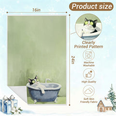 IWGDNJS Cat Decor Hand Towels Sage Green 16x24
