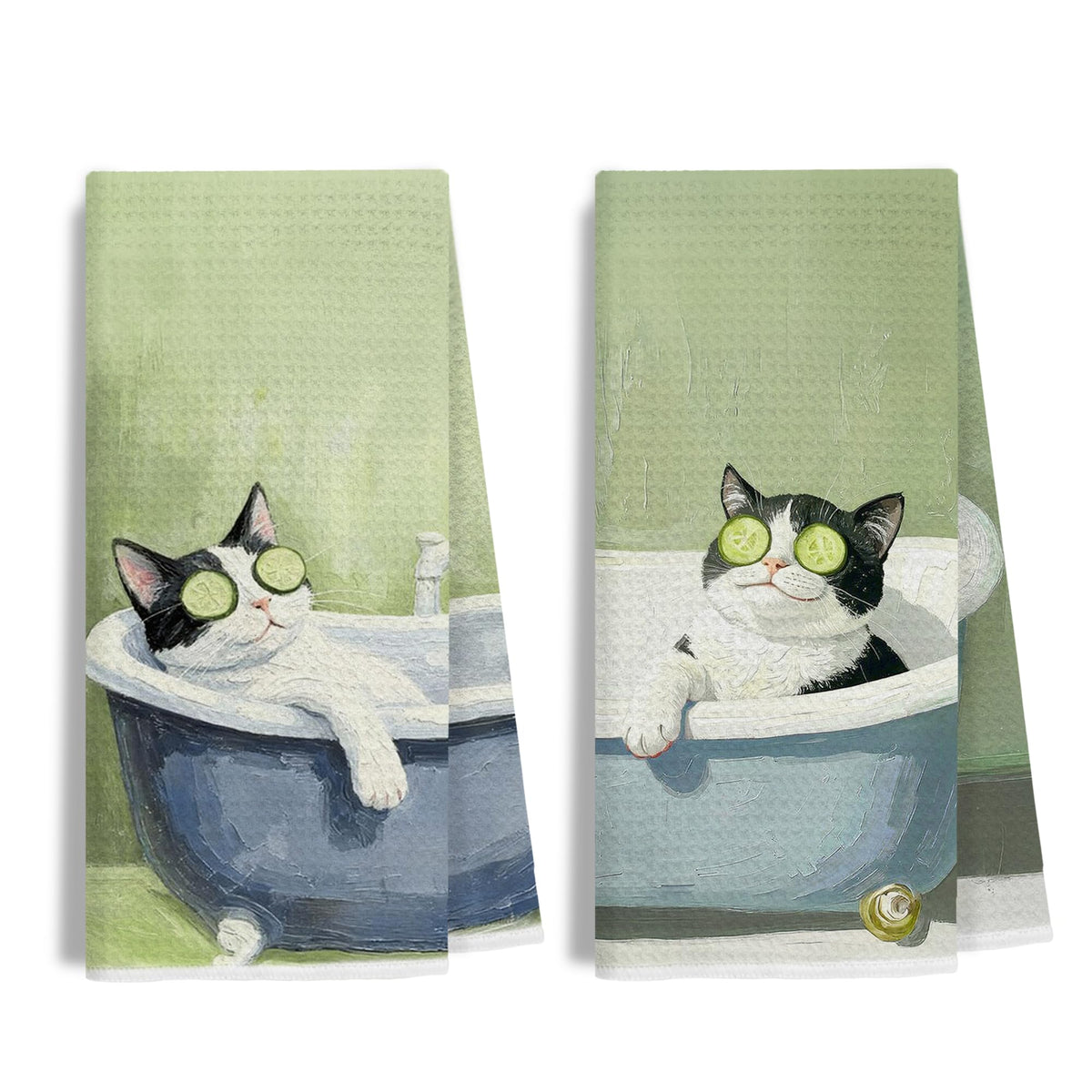 IWGDNJS Sage Green Tuxedo Cat Hand Towels 16x24 Set of 2