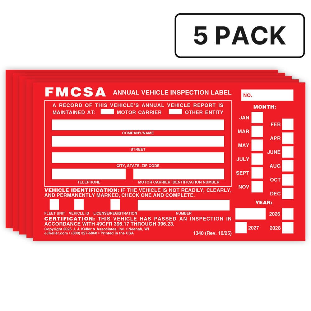 Red aluminum FMCSA inspection label by J. J. Keller 6x3-1-2 inch size