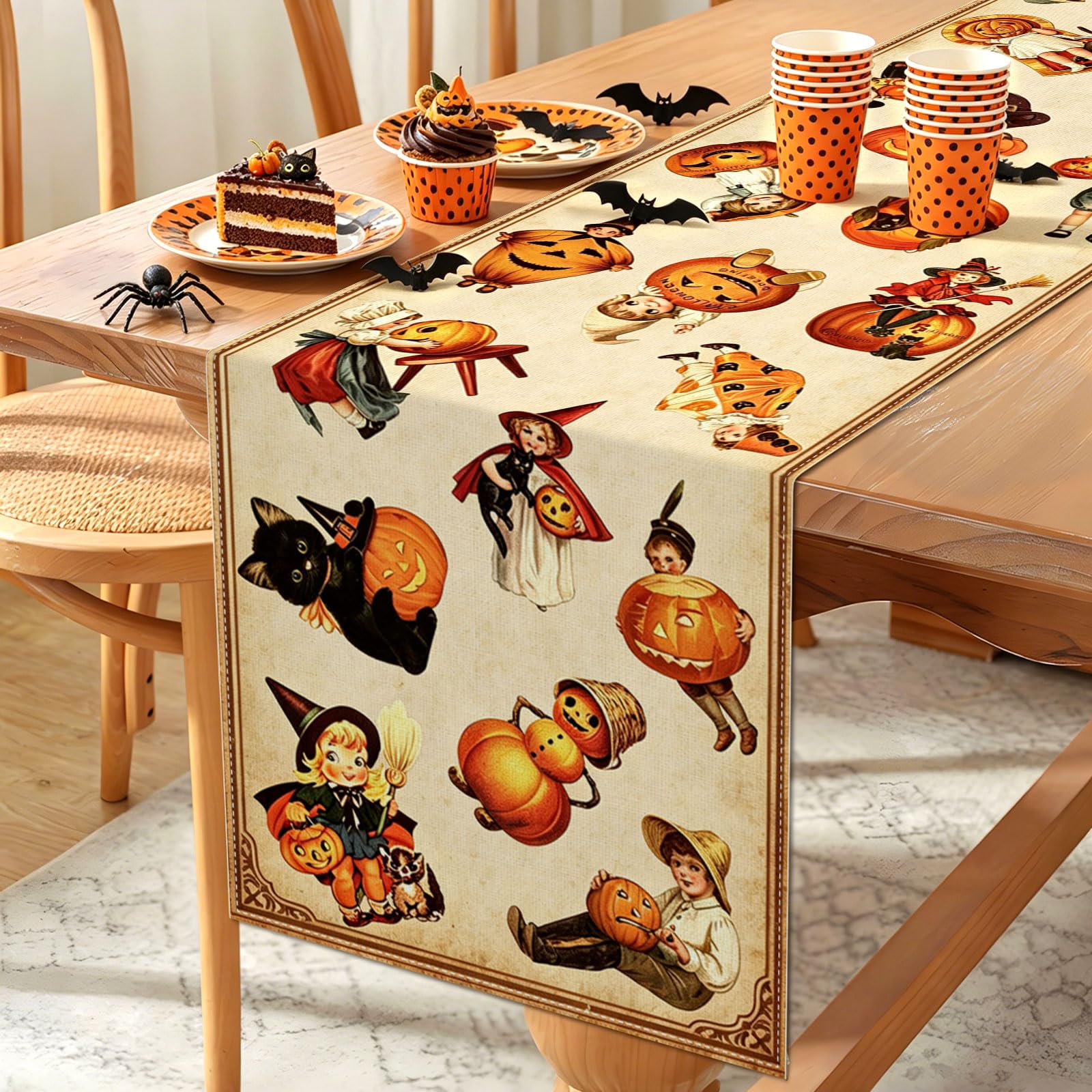 Jack-o-lantern Halloween table runner design