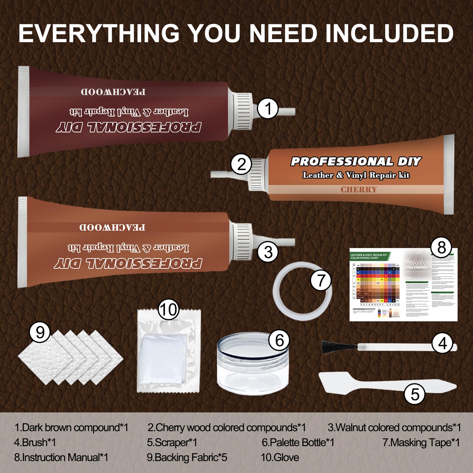 Home and auto leather repair kit Saynwish brown