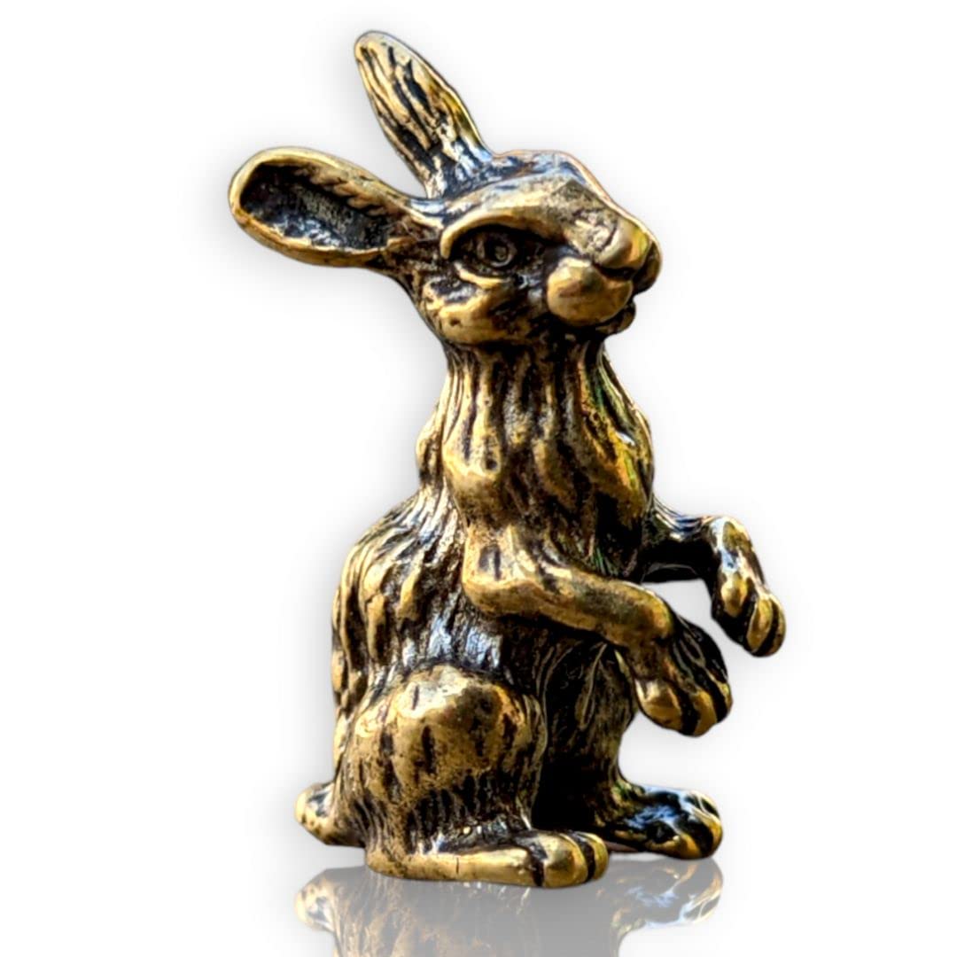 Jackrabbit brass small animal sculpture front view