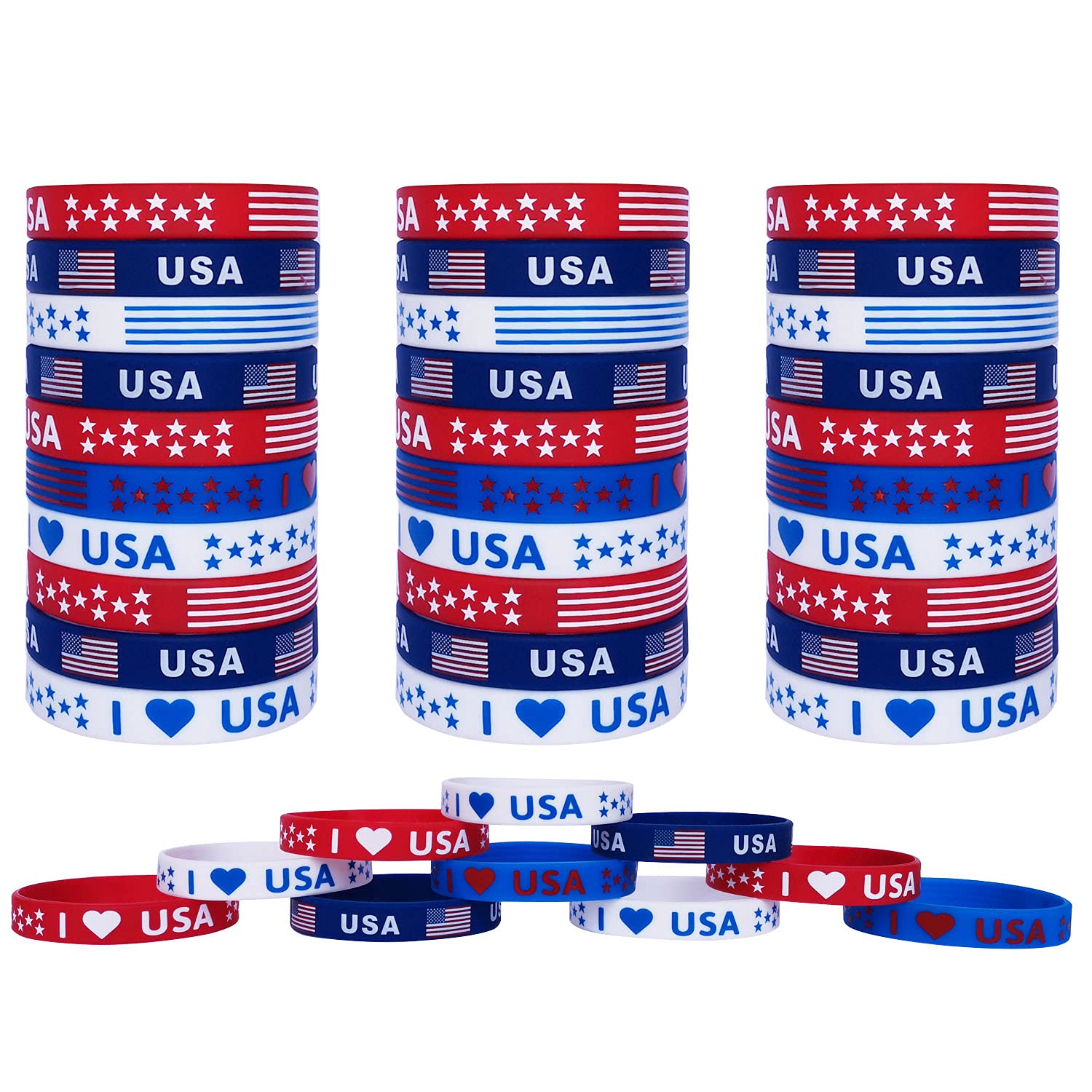 JAKADYUKS American Flag Silicone Bracelet 40Pcs set