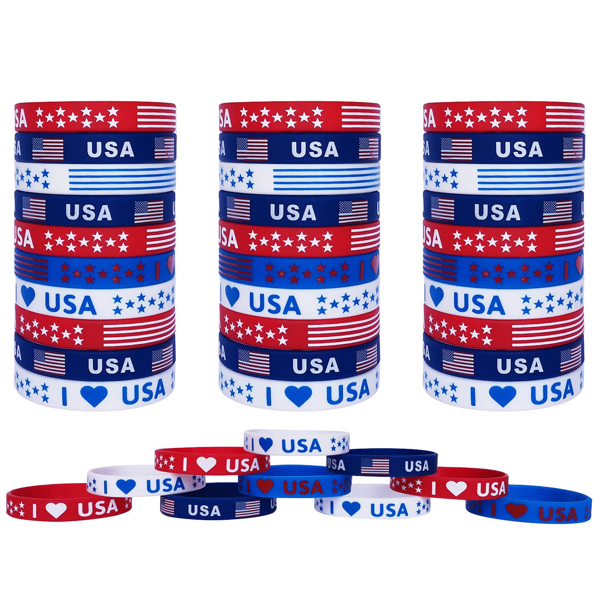 JAKADYUKS American Flag Silicone Bracelet 40Pcs set