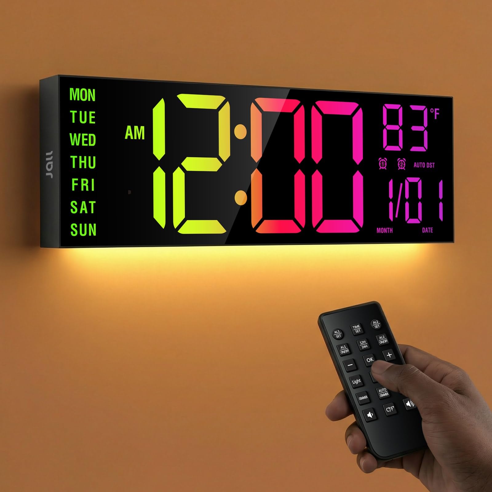 JALL 16 large digital wall clock black front view