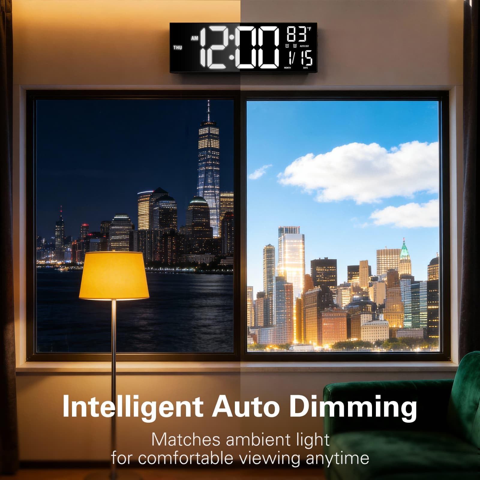 JALL 16 large digital wall clock black dual alarm indicator