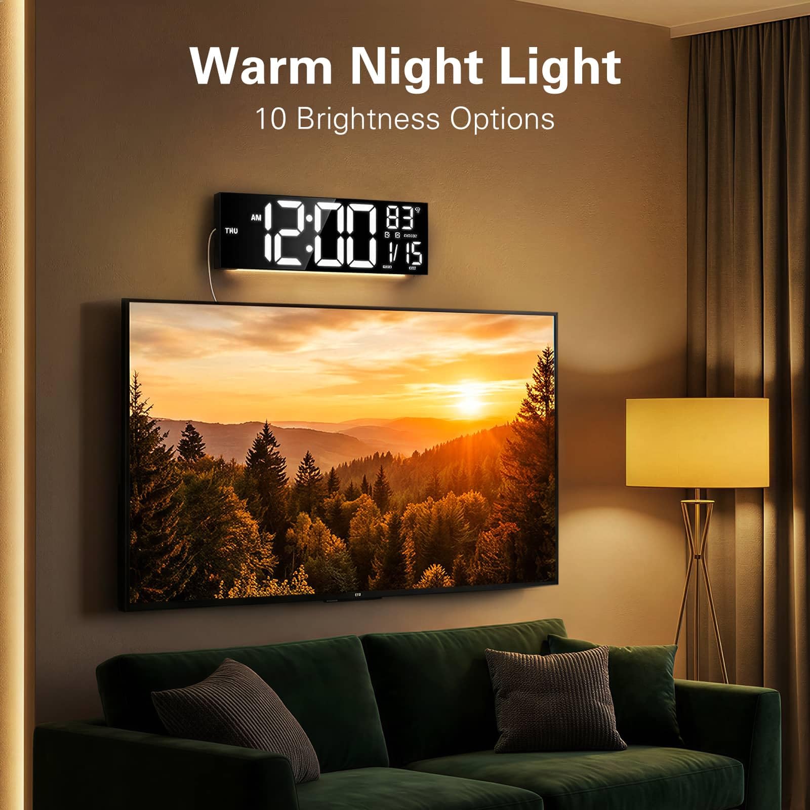 JALL 16inch black digital wall clock time and temp display